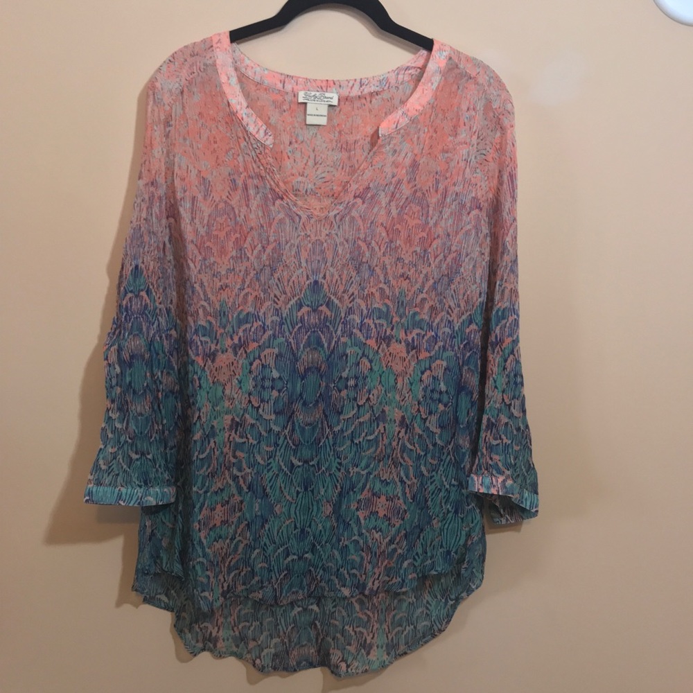 Lucky Brand Sheer 3/4 Sleeve Top